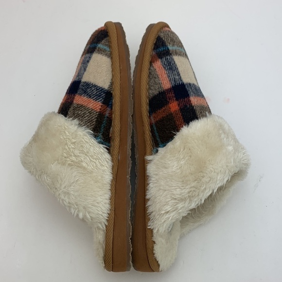 Minnetonka Shar Fur Trim Slipper Plaid Print Size 7M - Picture 10 of 16
